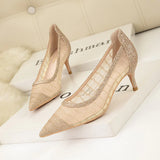 THIN HIGH HEEL POINTED MESH LACE SHOES