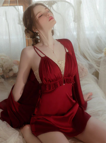 SEXY BACKLESS ICE SILK SUSPENDER PAJAMAS