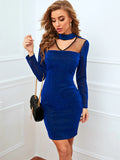 PERSPECTIVE STITCHING LONG-SLEEVED SEQUINED DRESS