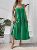 SOLID COLOR SLEEVELESS SUSPENDER LONG DRESS