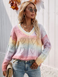 STYLISH RAINBOW V-NECK PULLOVER WOMEN'S SWEATER