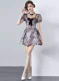 BOW RETRO PRINT SLIM SHORT DRESS