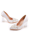CRYSTAL TRANSPARENT SQUARE BEADED POINTED WEDDING SHOES