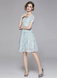 JACQUARD BEADED SLIM BIG SWING DRESS