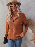 CLASSY HIGH NECK SOLID COLOR ZIPPER SWEATER COAT
