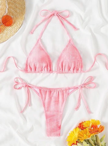 OPEN-BACK SEXY TWO-PIECE PINK BIKINI