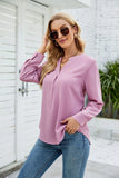 SOLID COLOR CHIFFON LOOSE V-NECK LONG SLEEVE SHIRT