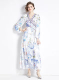 PRINTED V-NECK SLIM LONG DRESS