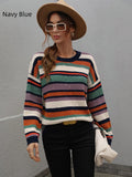 FASHION CREWNECK STRIPED KNITTED SWEATER