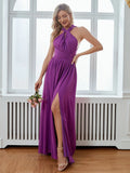 SEXY PURPLE HALTER CHIFFON DRESS