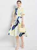 ABSTRACT PRINTED PLEATED SHIRT DRESS