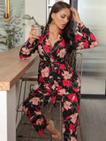 FASHION LAPEL LONG SLEEVE TROUSERS PAJAMAS SUIT