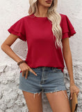 DOUBLE LOTUS LEAF SLEEVE SOLID COLOR TOP