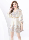 PALACE LANTERN SLEEVE PRINTED SHORT MINI DRESS