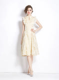 RETRO FLYING SLEEVE EMBROIDERED DRESS