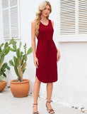 CASUAL V-NECK SLEEVELESS SIDE SLIT DRAWSTRING DRESS