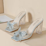 RHINESTONE BOW TRANSPARENT CRYSTAL SANDALS