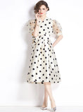 RETRO PALACE POLKA DOT SHORT SLEEVE LONG DRESS