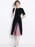SLIM-FIT SHORT-SLEEVED STITCHING DRESS