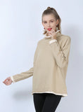 FASHION PILE NECK ELASTIC KNITTED LOOSE PULLOVER SHIRT