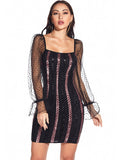 SEXY BACKLESS MESH STITCHING SEQUINED DRESS
