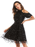 SEXY HALTER FRINGED SEQUINED DRESS