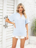 JACQUARD V-NECK SHORT-SLEEVED WOOL BALL CHIFFON SHIRT
