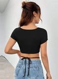 IRREGULAR SQUARE COLLAR SHORT-SLEEVED T-SHIRT