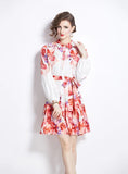 RETRO PRINTED LANTERN SLEEVE DRESS