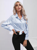 LEOPARD PRINT SATIN LONG SLEEVE SHIRT