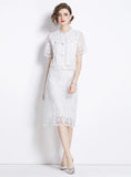 EMBROIDERED LACE BLOUSE+PENCIL SKIRT SUIT