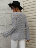FASHION CROCHETED HOLLOW PULLOVER ROUND NECK LOOSE SWEATER