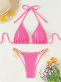 SOLID COLOR CYSTAL LACE-UP BIKINI