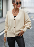 FASHION V-NECK BUTTON SOLID COLOR CARDIGAN SWEATER COAT