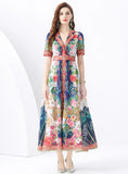 SHORT-SLEEVED PRINTED LONG DRESS