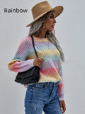 STYLISH PULLOVER STRIPED ROUND NECK RAINBOW SWEATER