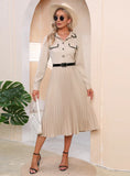 SLIM-FIT LONG SLEEVE PLEATS DRESS