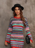 Hollow Stitching Long Rainbow Knit Dress
