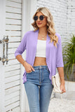 SOLID COLOR CROPPED SLEEVES RUFFLED COAT JACKET