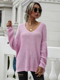 FASHION SOLID COLOR PULLOVER V-NECK LOOSE SWEATER