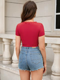 SUMMER RED KNITTED SHORT SLIM T-SHIRT