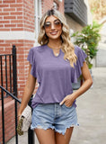 SOLID COLOR U-NECK SHORT SLEEVE LOOSE T-SHIRT