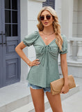 SOLID COLOR V-NECK SHORT SLEEVE LOOSE T-SHIRT