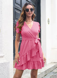 V-NECK RUFFLED PETAL SLEEVES DRESS