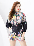 RETRO WOODEN EAR LANTERN SLEEVE SHIRT+SHORTS SUIT