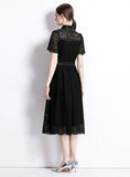 LAPEL CROCHETED OPENWORK LACE DRESS