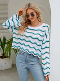 FASHION LONG SLEEVE ROUND NECK KNITTED STRIPED SWEATER