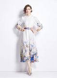 RETRO STANDING LANTERN SLEEVE PRINTED LONG SLEEVE DRESS