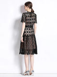 RETRO SHORT SLEEVE ROUND NECK LACE DRESS