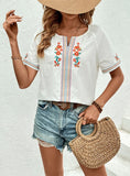CASUAL V-NECK EMBROIDERED SHIRT